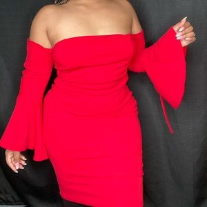 Off the shoulder flare sleeve dress